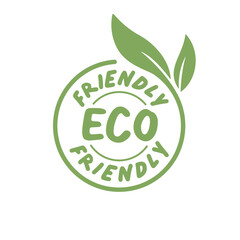 Eco friendly badge. Healthy natural product label logo design with plant leaves.