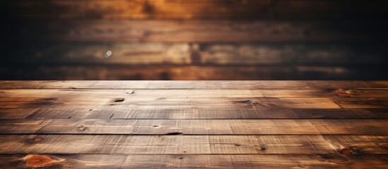 Wooden table with plank board texture in front - obrazy, fototapety, plakaty