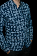 Men's abstract clothing style business fashion rhombus shirt blue pattern on dark background