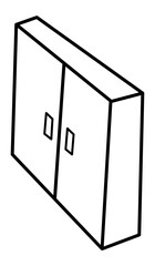 Cabinet - A Small-Width Cabinet with Two Doors in Flat Vector Outline Art, Turned Oblique with the Front on the Left and the Back on the Right, Features Clear Black Lines Against a White Background
