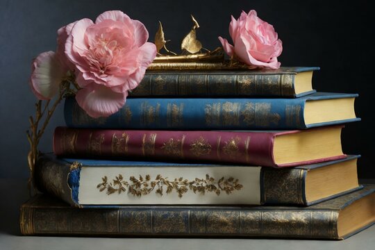 Flower lying on the books
