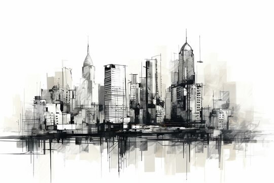 Sketchy urban skyline with contemporary architecture. Generative AI