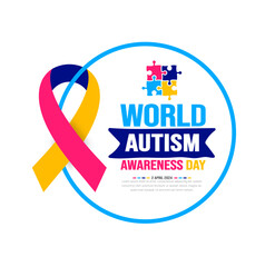 World autism awareness day ribbon icon background template use to banner, card, greeting card, poster, book cover, placard, photo frame, social media post banner template. celebrated in 2 April.