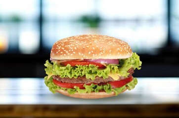 Delicious fresh burger with meat and vegetables