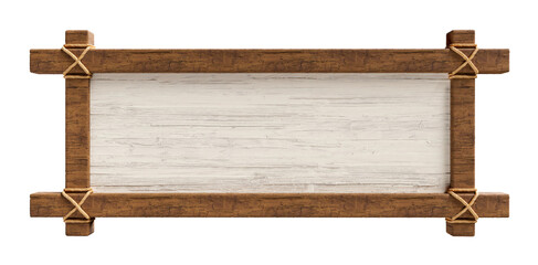 Wooden board with rope in realistic in on transparent background in 3d render 