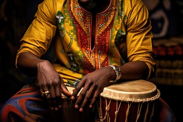 A man plays an ethnic percussion musical instrument