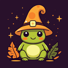 Vector cute illustration of Happy Halloween frog