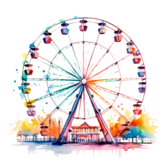 Deurstickers Ferris wheel on a white background, watercolor, generative AI © Anna