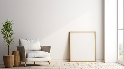 Obraz na płótnie Canvas mockup frame in farmhouse living room.