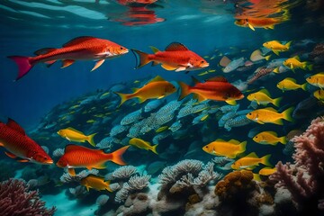 Fototapeta na wymiar fish swimming in the aquarium generated by AI technology