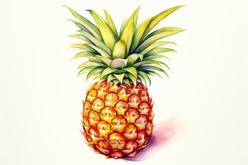 Tropical pineapple illustration in watercolor on white. Generative AI