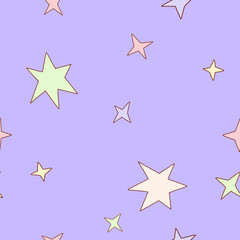 Doodle seamless pattern with colorful outline simple stars