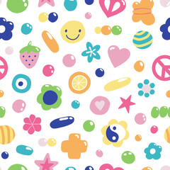 Cute set of 00s and 90s doodle seamless pattern - 648207541