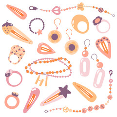 Teenage girl jewelry vector set