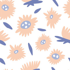 Seamless pattern with colorful hand drawn summer flowers