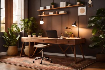 a cozy home office with a warm and inviting atmosphere - AI Generative