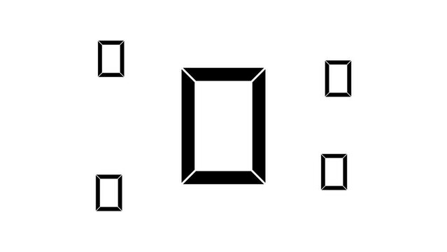 Zoom in and out animation the photo frame symbol. Large black symbol in the center and four small symbols around. Seamless looped 4k animation on white background