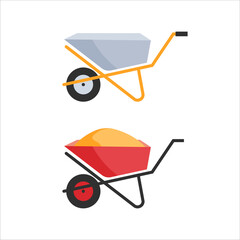 Wheelbarrow with sand, cartoon icon