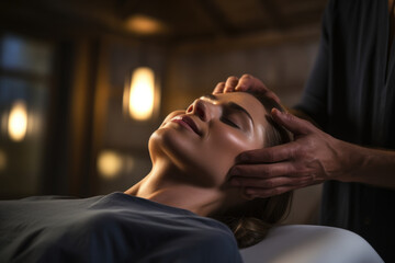 A person enjoys a massage therapy session, embracing the healing touch as a means to release tension and support physical wellbeing. Generative Ai.