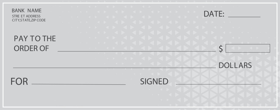 Blank bank cheque. Personal desk check template