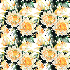 Floral shape watercolor seamless pattern. Vector illustration.