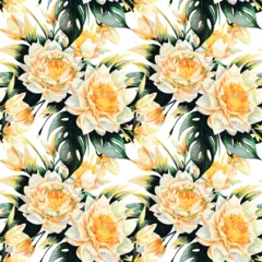 Gordijnen Floral shape watercolor seamless pattern. Vector illustration. © Threecorint