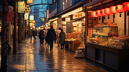 Bustling shopping district in kyoto, Local tourism concept in Japan.