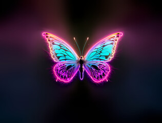 Świecący neonowy motyl tło - obrazy, fototapety, plakaty