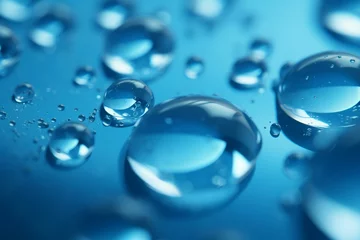 Fotobehang Pure blue liquid water drops. Generative AI © Adalyn