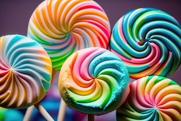Fototapeta na wymiar Colorful lollipops on a dark background, close up
