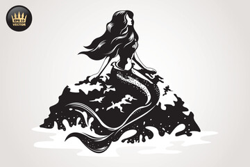 mermaid silhoutte art vector template