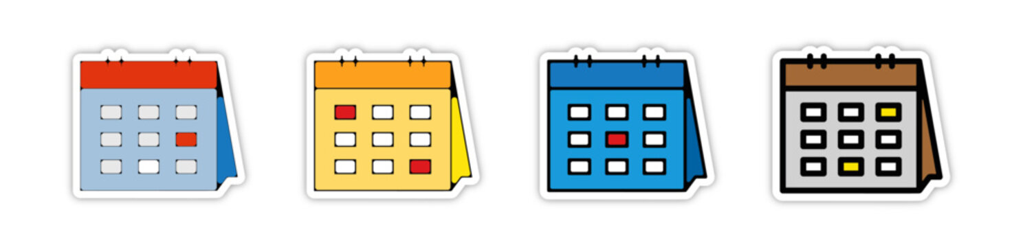 picto logo icones et symbole trace couleur calendrier annee mois jours relief