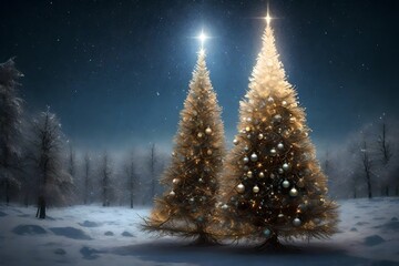 3d rending christmas tree with starlight 