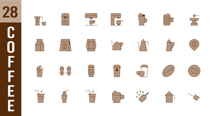 Icones et pictogrammes machine a café, grains et torréfaction
