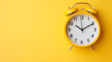 Empty yellow paper background with alarm clock decoration. suitable for a banner background with the concept of being chased by a deadline, time is precious - obrazy, fototapety, plakaty