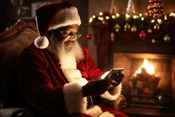 Santa Claus using smartphone