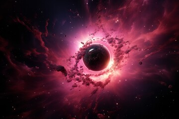 A supermassive black hole devours a vibrant pink planet