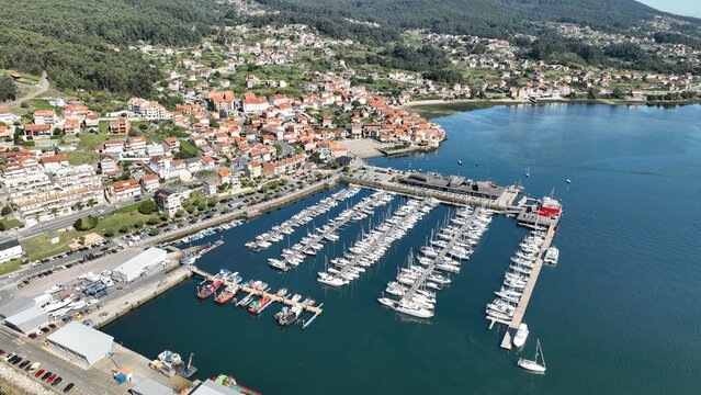Drone view of Combarro harbor on a sunny day