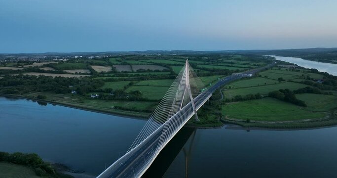 Massive cable-stayed bridge over the River Suir in Waterford Ireland 4k