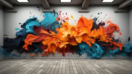 Abstract graffiti on white wall, urban interior with street art on a background