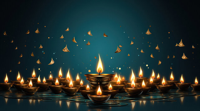 Burning oil lamp on blur bokeh background. diwali festival concept.