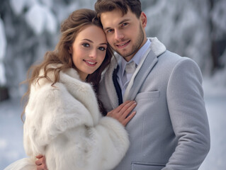 happy newlyweds in winter photo shoot wedding in winter bride and groom
