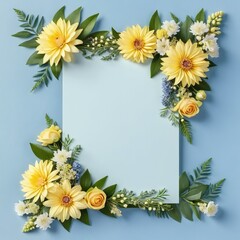 Floral frame on a light blue background