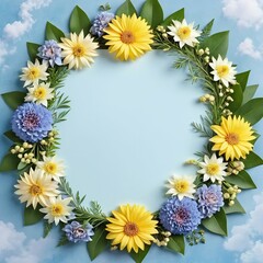 Fototapeta premium Floral frame on a light blue background