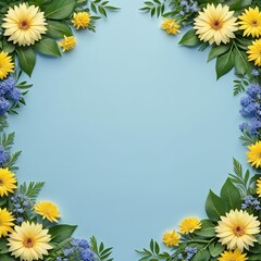 Floral frame on a light blue background
