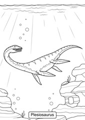 Plesiosaur Dinosaur line art for coloring page vector illustration