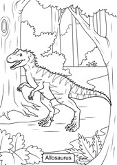 Allosaurus Dinosaur line art for coloring vector page illustration