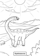 Apatosaurus Dinosaur line art for coloring page vector illustration