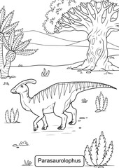 Parasaurolophus Dinosaur line art for coloring page vector illustration