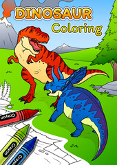 Tyrannosaurus rex vs triceratops Dinosaur line art for coloring page vector illustration